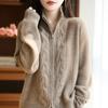 Thick Cable Knit 100% Pure Wool Zipper Cardigan with Stand Collar – Korean Style for Autumn & Winter