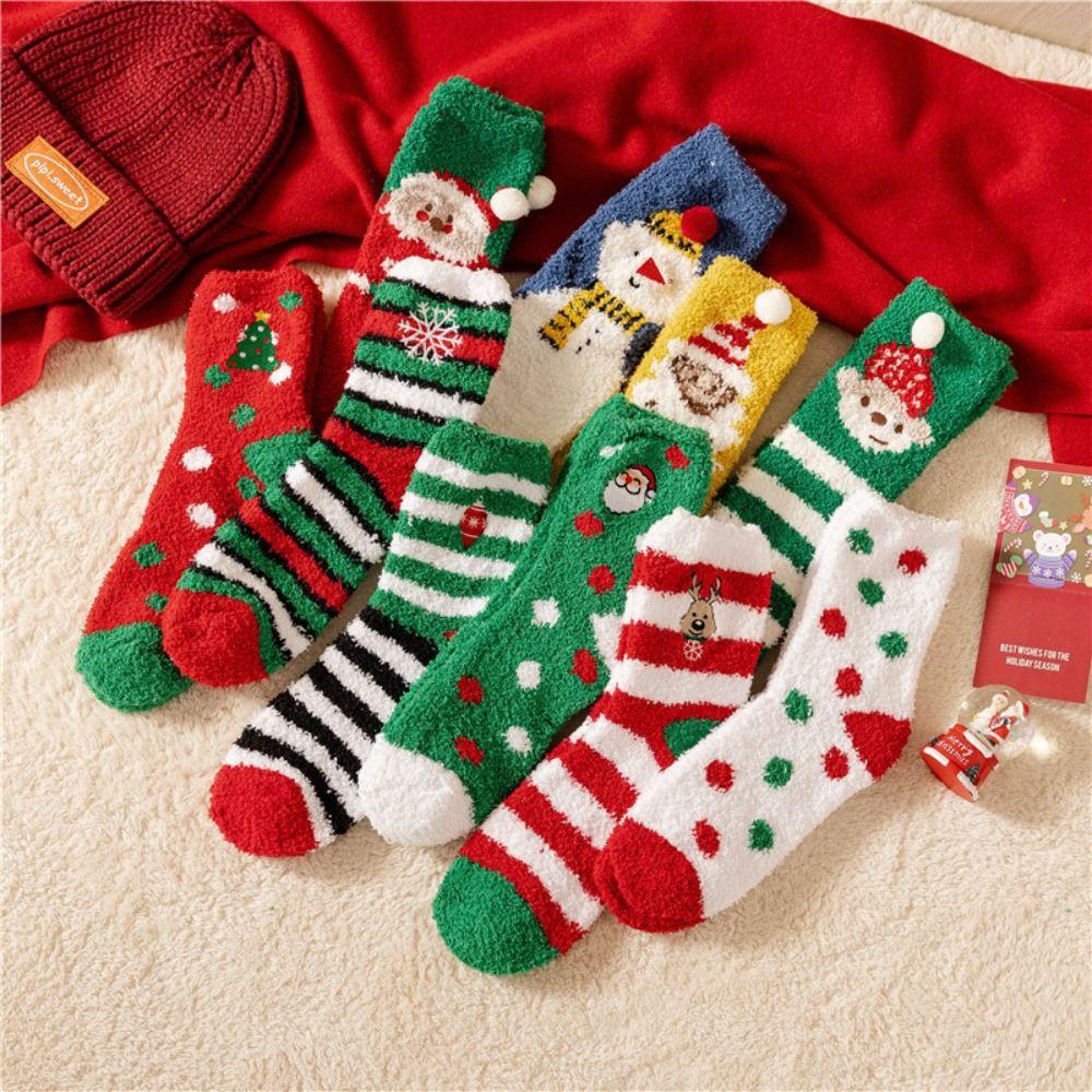 Elk Mid Tube Socks Santa Claus Christmas Tree Pendant Classic Women's Floor Socks  Christmas