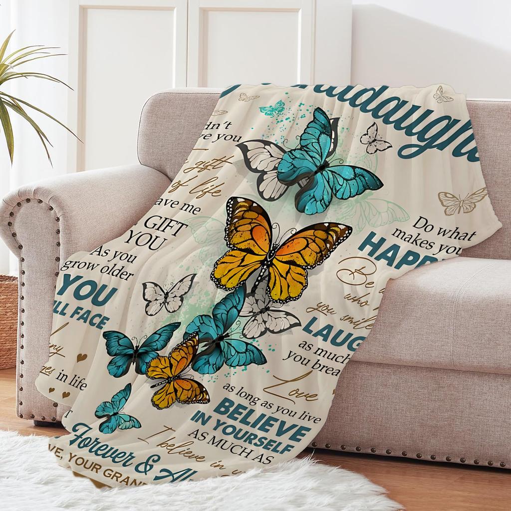 Butterfly Print Flannel Throw Blanket Soft Cozy Sofa Nap Blanket Camping Blanket Home Blanket Perfect Gift for Granddaughter
