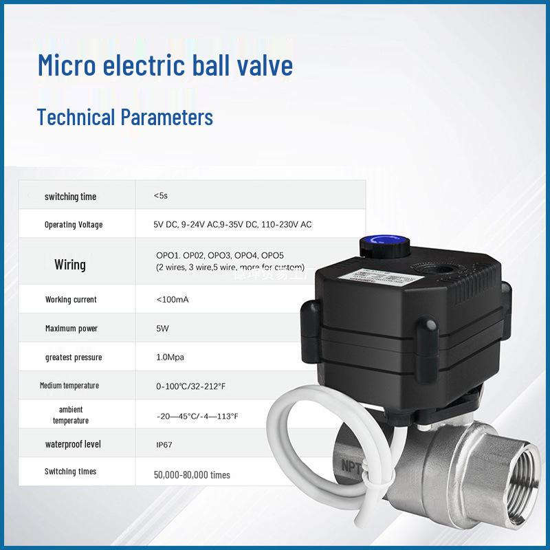 Stainless Steel Mini Electric Two-Way Ball Valve with Sight Glass, Manual-Automatic Integration, Waterproof, Threaded, DC Compatible