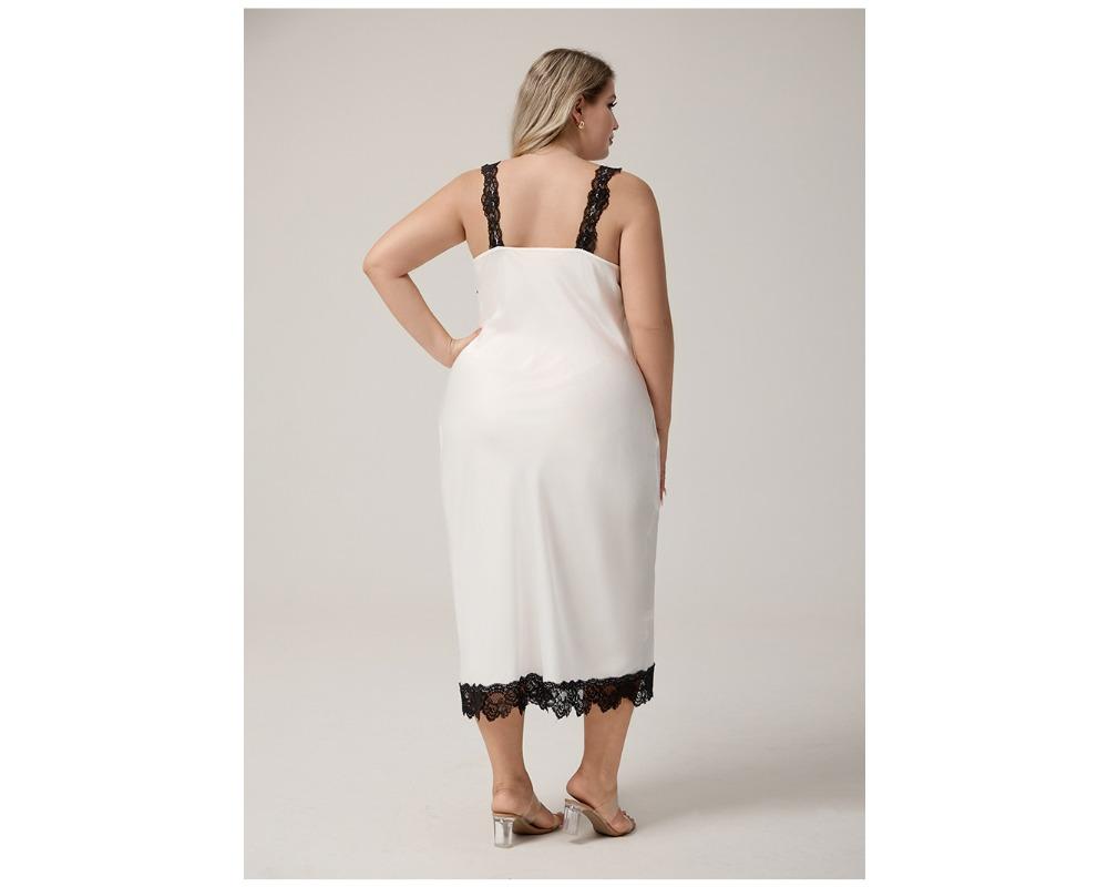 Large Satin Camisole Sleepwear Women's Summer Lace Sexy Slit Nightgown Long Home Outfit