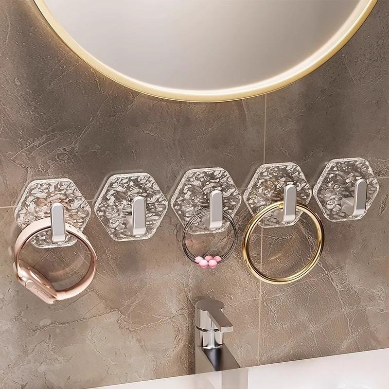 Water Ripple Hooks - Luxury Style, No Hole Drilling Required. Bathroom Door Attachment. Adhesive Wall Attachment for Dormitory. Hook Attachment.