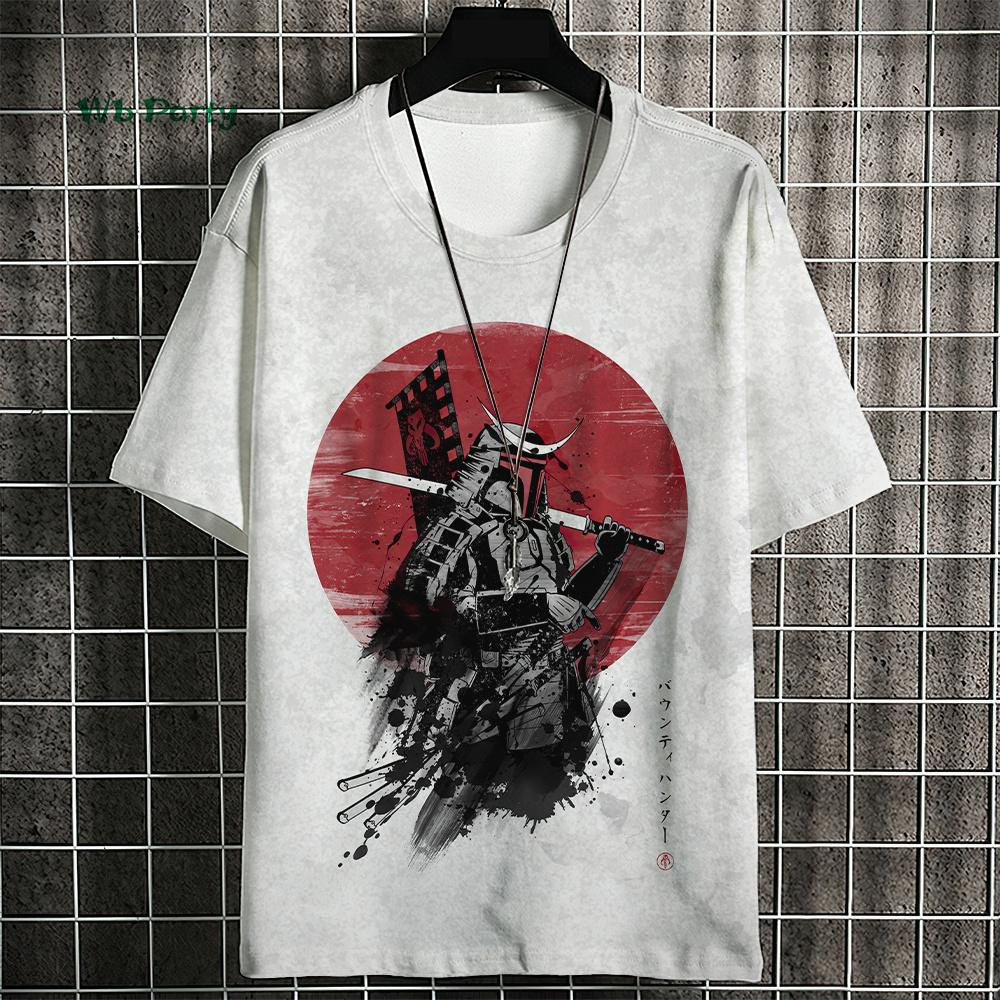 Japanese Samurai Pattern Men's T-Shirt 3D Ukiyo-E Print Short Sleeve T-Shirt Oversized Harajuku Top Summer Men's Casual Clothing