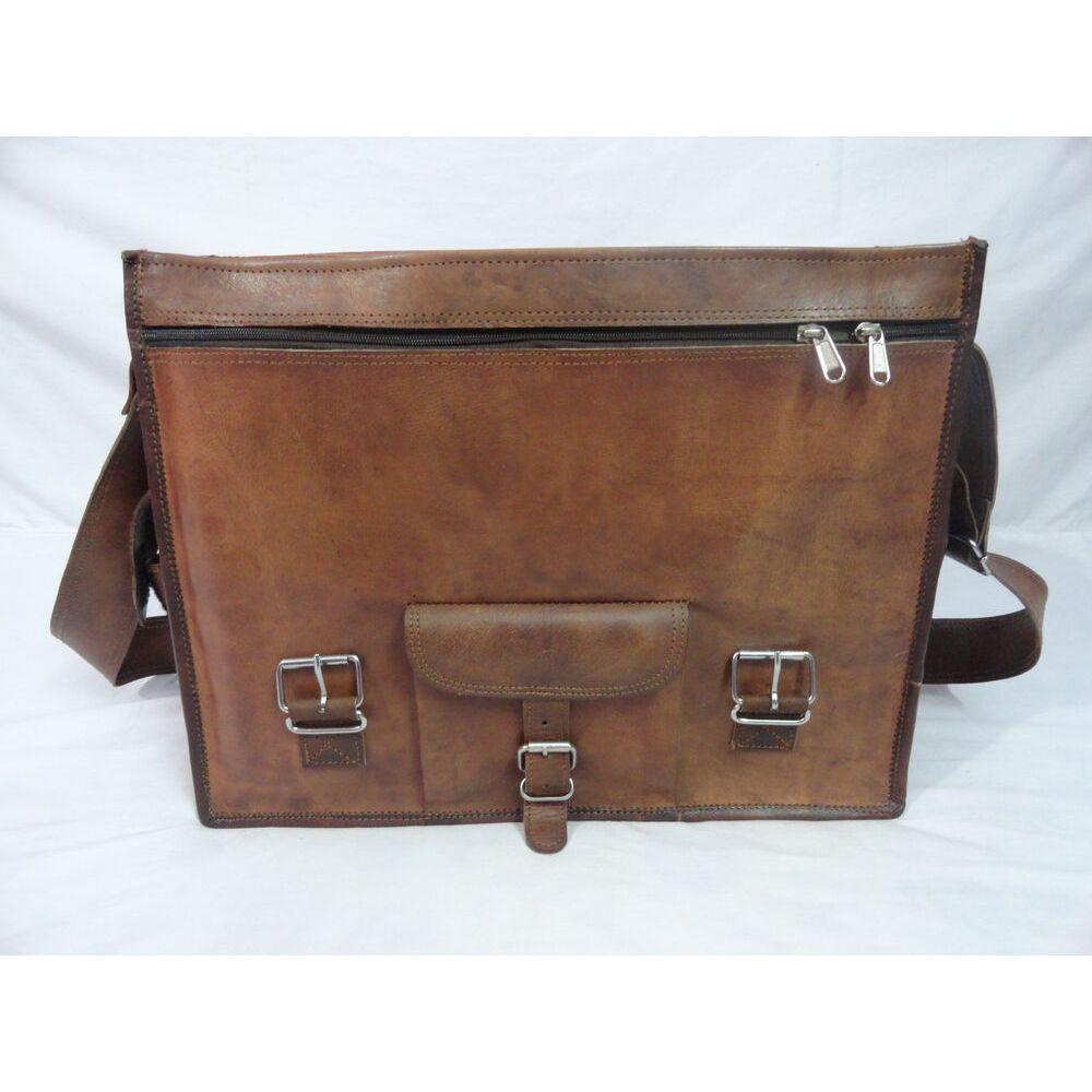 17 In Vintage Leather Briefcase Office Messenger Bag Satchel Laptop Shoulder Bag