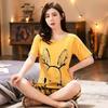 Women's Summer Korean Cartoon Pajama Set - Short-Sleeved Top with Seven-Point Pants