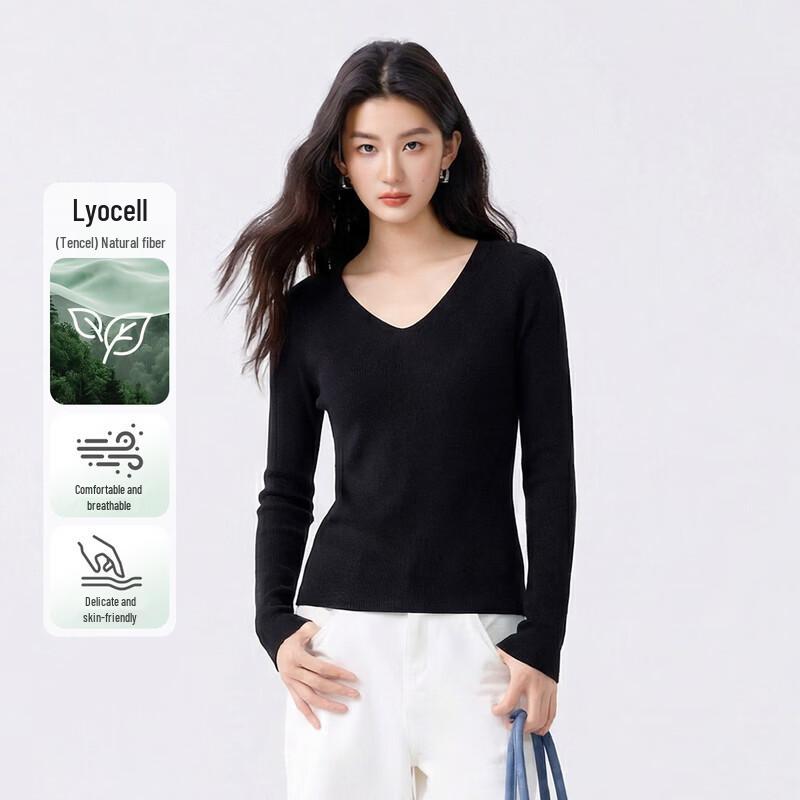 FivePlus Women s Lyocell Blend V-Neck Knit Top M