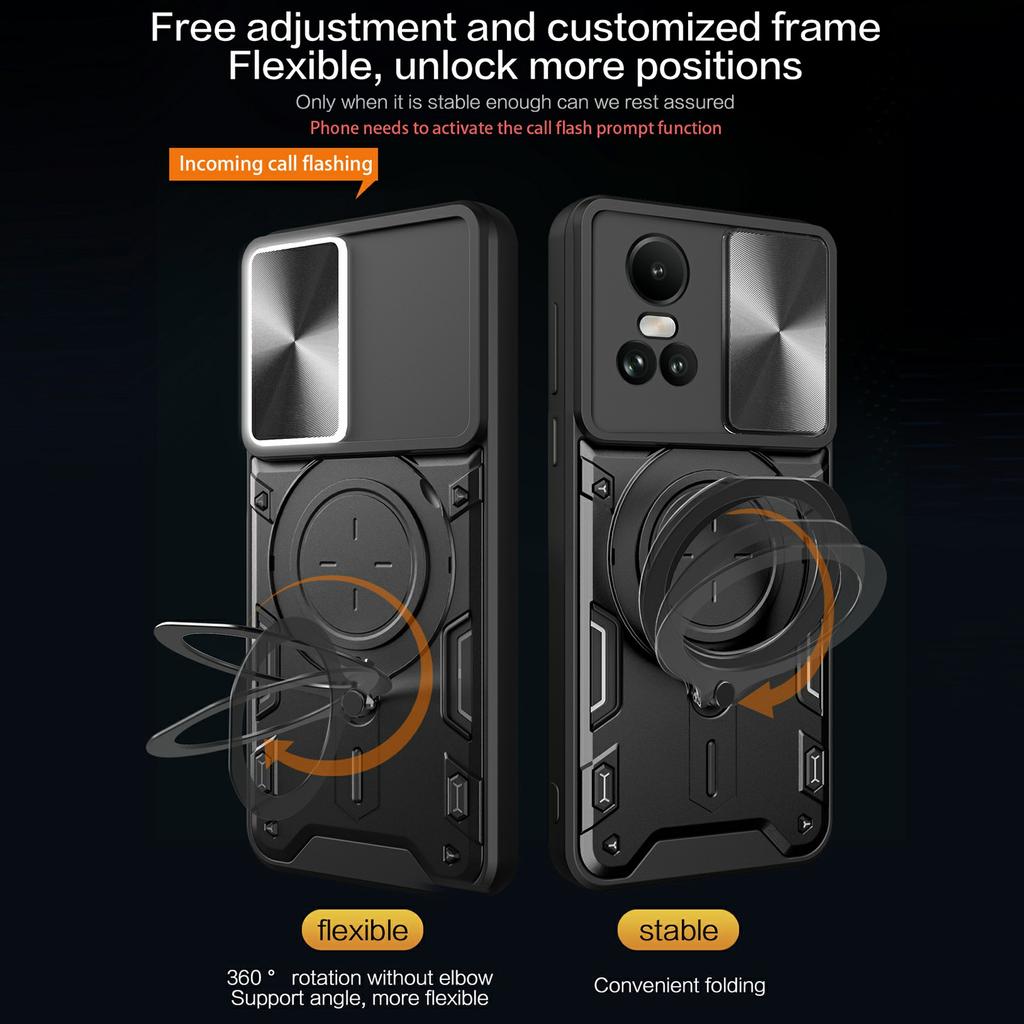 For Oppo Reno10 5G (Global)/Reno10 Pro 5G (Global) Case TPU+PC Phone Cases with Kickstand,Slide Lens Window