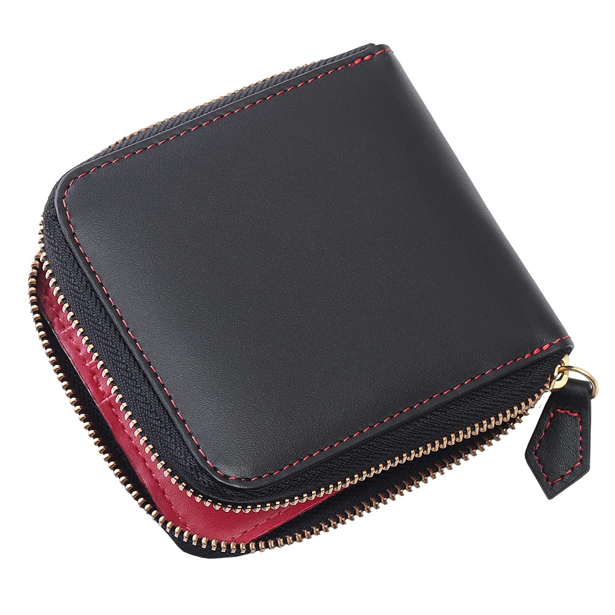 

Bifold Wallet Large Capacity Leather Round Zipper Design Color x [Diablo] Men s [KA-514] (Black Red)