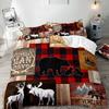 Elch Schwarzbär Bettbezug Queen Set, Wildtiere Hirsch Bettwäsche Set, Rustikales Schlafzimmer Dekor für Männer Freund Teenager Junge, 2 Kissenbezüge