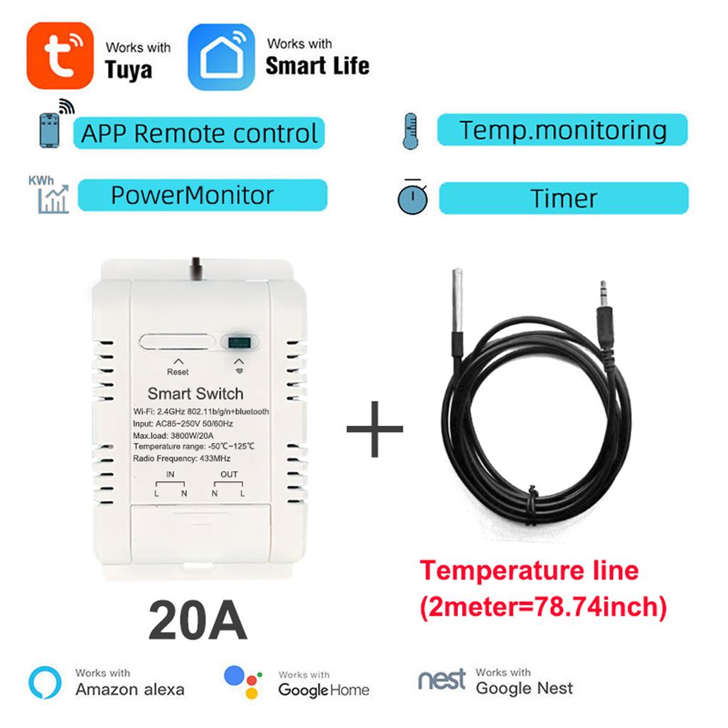 Tuya WiFi Intelligent Energy Circuit Breaker Switch Mobilephone APP with Real-time Temperature