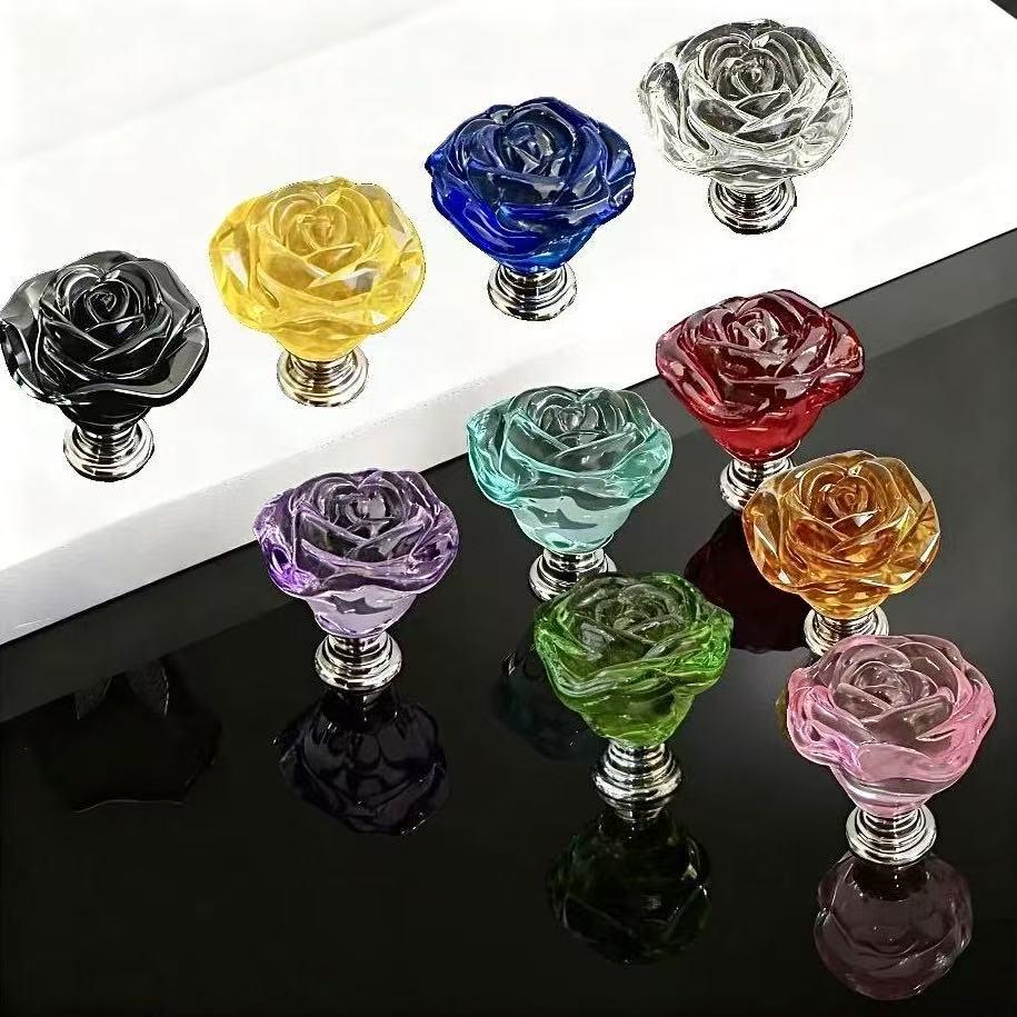 Mânăr de sertar din sticlă cu cristal roz de 30 mm - Stil Retro European pentru Dulap sau Comodă