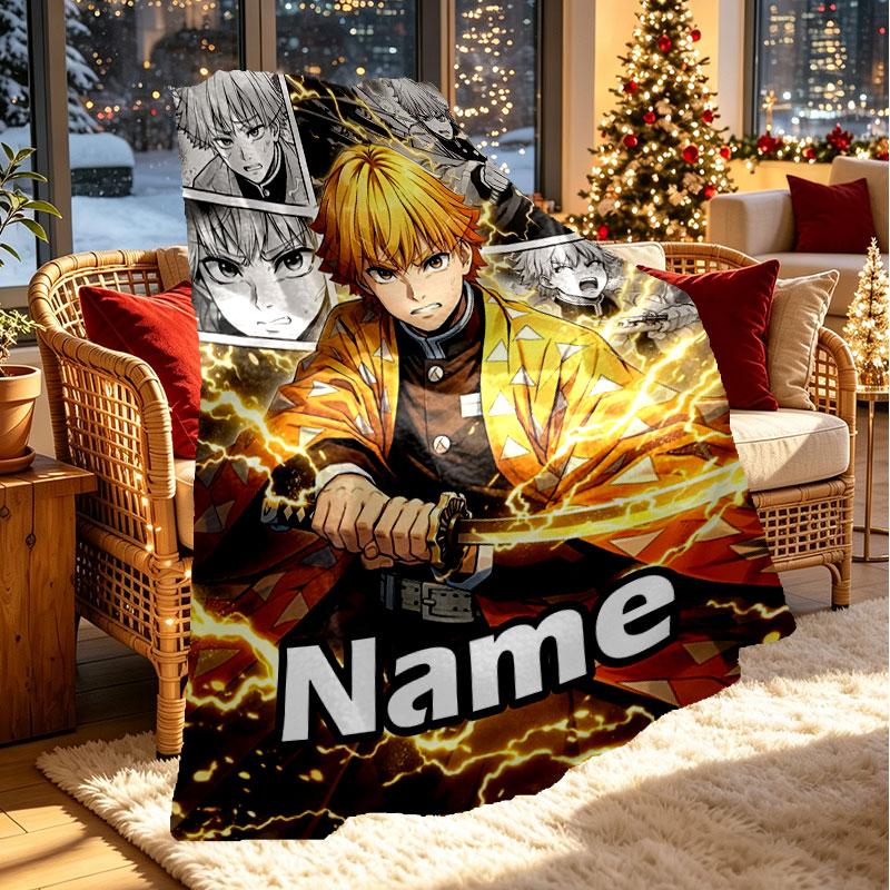 Custom Name Personalized Demon Slayer Print Blanket, Home Decor, Bedroom, Sofa, Camping, Couch, Gifts for Birthday Christmas
