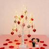 25" Valentine's Day LED Lighted Birch Tree 24 LEDs Artificial Tree Light with Heart Ornaments Romantic Tabletop Decoration for Home Indoor Table Decor