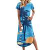 Women's Casual Comfortable V-Neck Loose Hem Split Vacation Short Sleeve Beach Long Dresses