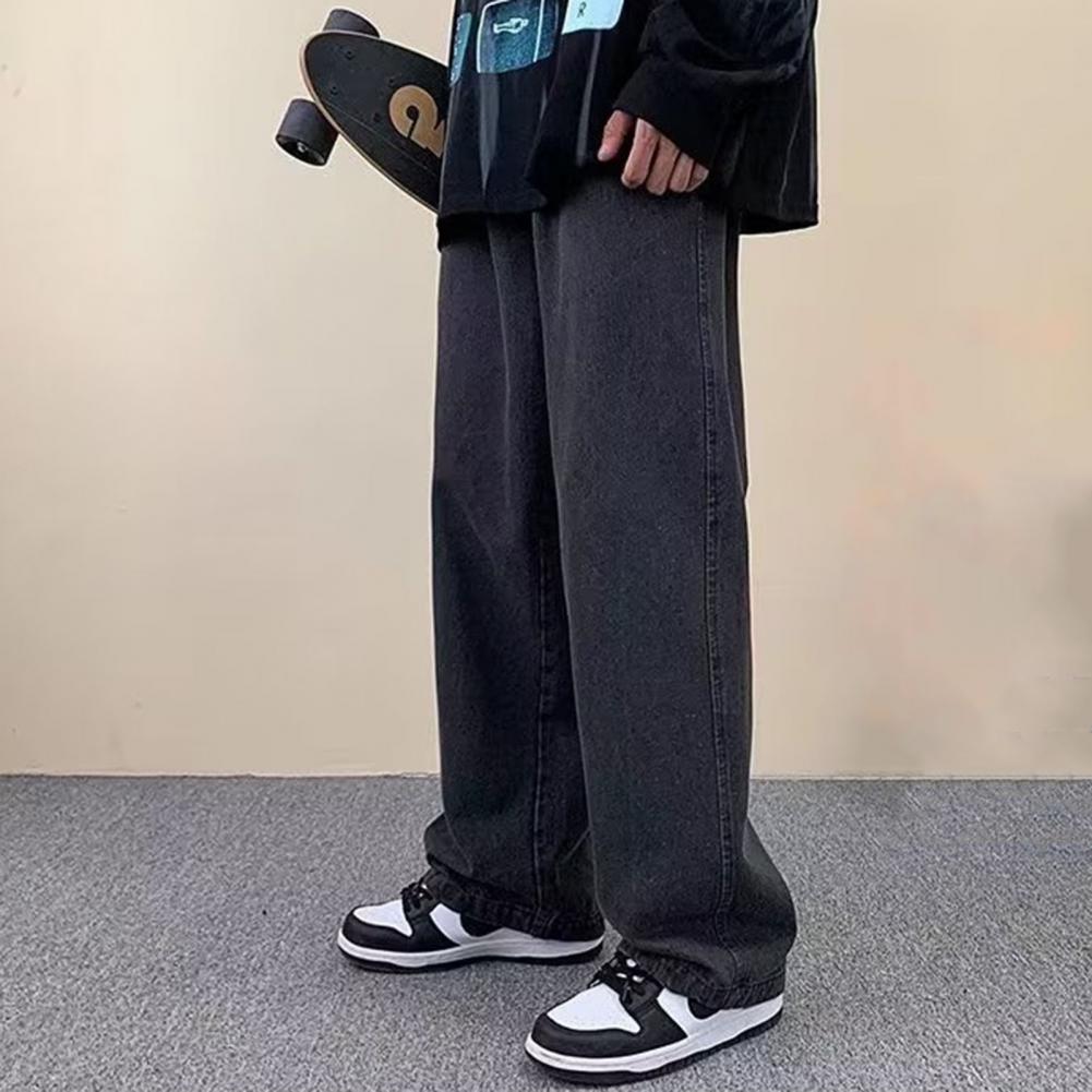 Herren Alltag Jeans Elastischer Kordelzugbund Weiter Bein Denim Hose Taschen Design High Street Stil Alltags Hose Streetwear