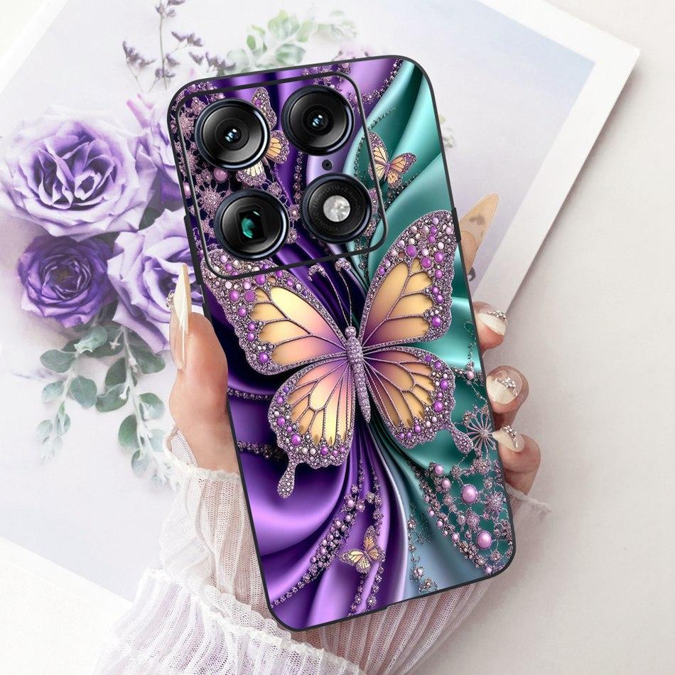 For Motorola Signature Cute Flower Butterfly Cat Painted Case For Motorola Signature XT2603-2 Black Silicone Soft Phone Cases