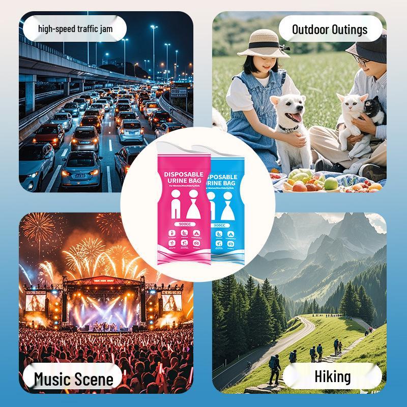 Trafik Sıkışıklıkları ve Seyahat İçin Taşınabilir Unisex 900cc Acil İdrar Torbası