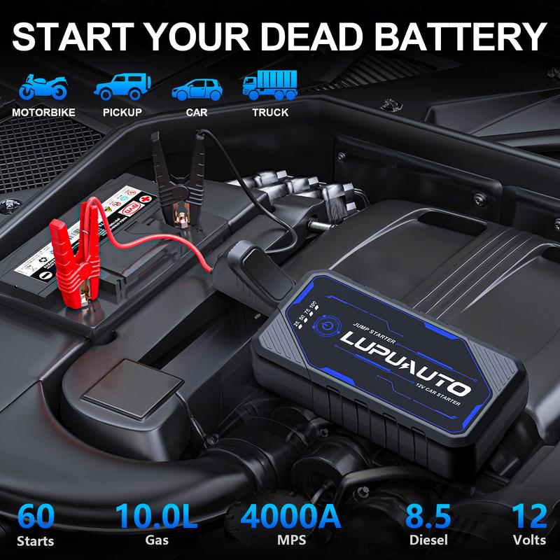 Portable Car Jump Starter&Tire Inflator 4-IN-1 Battery Starter 12V Powerful Professional 4000A Auto Booster Splitter Universal