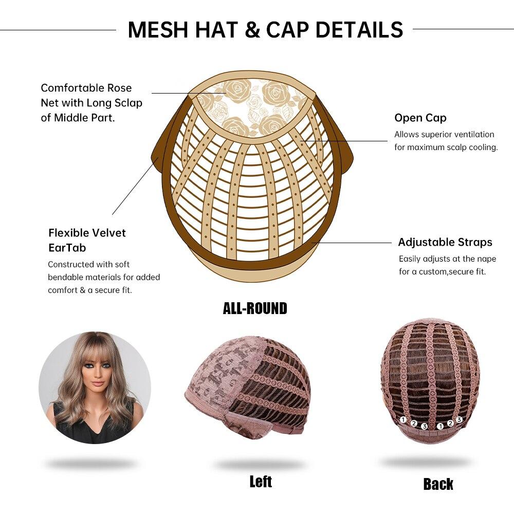 EASIHAIR Średniej długości jasnobrązowe faliste peruki syntetyczne z grzywką dla afrykańskich amerykańskich codziennych peruk Cosplay odporne na ciepło