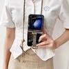 Luxury Leather for Samsung Zflip6 Mobile Phone Case Folding Embossed Flower 5 Muse Portable Wristband Oblique Span Case 3