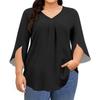 Women's Color V-neck Plus Size Tops 3/4 Sleeves Elegant Shirt Tops