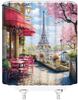 Paris European Shower Curtain Ancient Architecture Eiffel Tower French Romantic Cafe Nature Spring Floral Street Town City