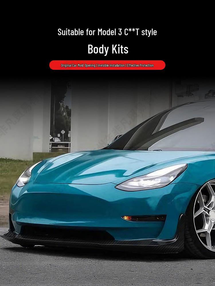 Tesla Model 3 C**T Style Carbon Fiber Body Kit: Front & Rear Lip Splitters.