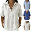 Women Shirt Lapel Buttons Half Placket Short Sleeve Shirt Tops Pure Color Loose Fit Casual Blouse Vacation Date Casual Wear