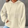 Büyük Beden Günlük Sweatshirt, Kadın Büyük Beden Düz Waffle Desen Uzun Kollu Cepli Bağcıklı Kapüşonlu Sweatshirt