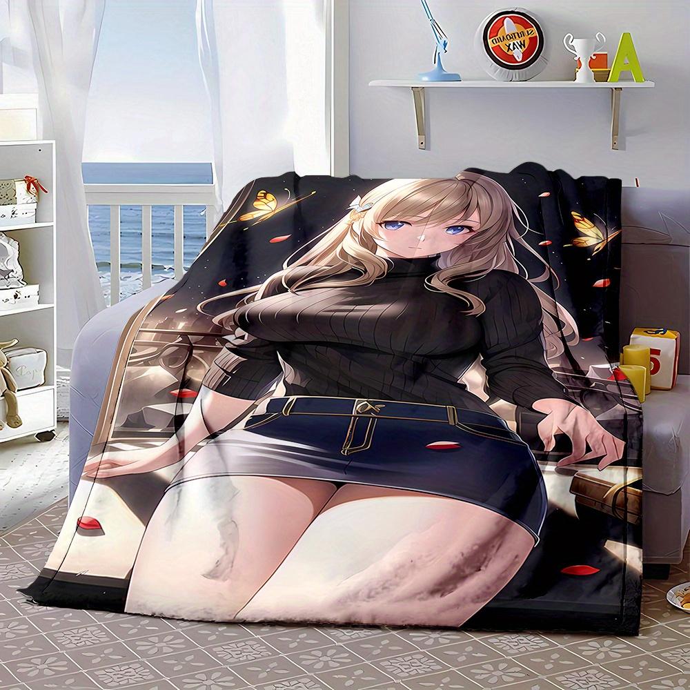 Anime blonde girl Pattern Flannel printed blanket suitable for all seasons suitable for living room office sofa and travel