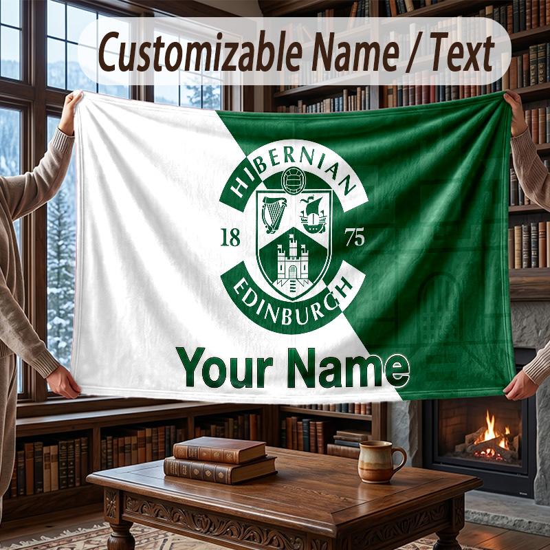 Custom Name Flannel Throw Blanket Hibernian FC Pattern Warm Home Decoration