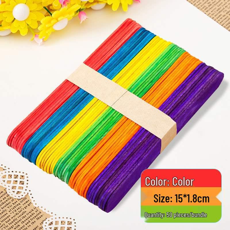 Colored Wooden Popsicle Sticks for DIY Crafts - Ideal for Kindergarten Projects and Handmade Creations.