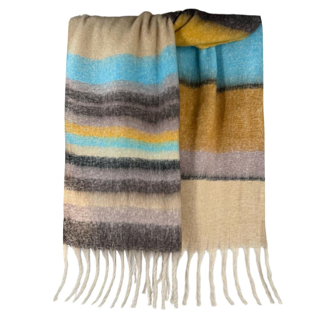 Shawl scarf niche design high sense contrasting color scarf scarf fringed shawl