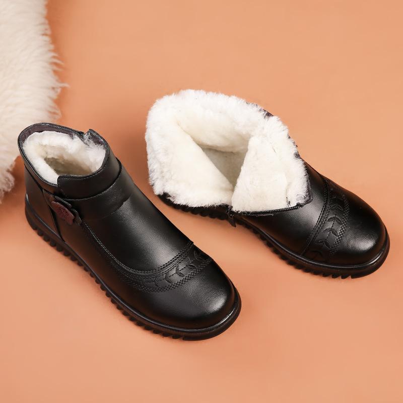 

Зимняя обувь из хлопка для женщин среднего и пожилого возраста. Короткие ботинки из натуральной кожи для мам. Теплая нескользящая обувь на флисовой подкладке для бабушек. 41 чёрный