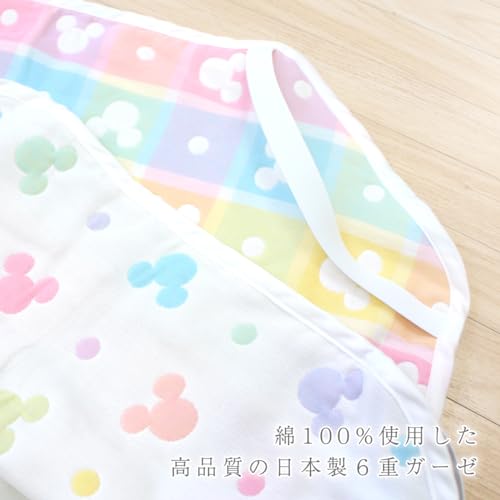 Un Doudou Made In Japan, Soft 6-Layer Gauze Cot Cover with Disney Mickey Icon, 60 X 130cm, 100% Cotton, Elastic Corners, NZ2831-M