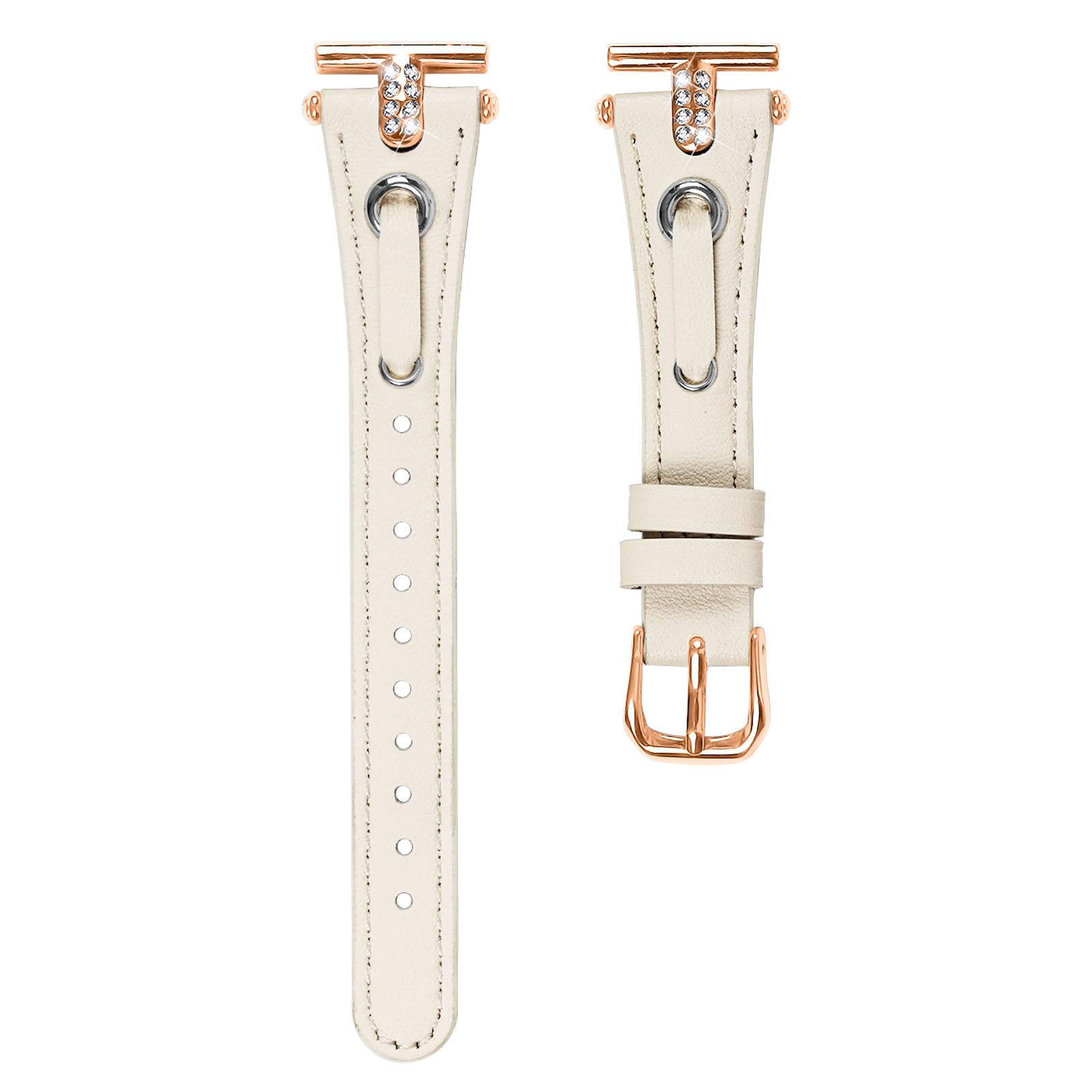 

For Garmin Forerunner 645/645 Music Genuine Cow Leather Watchband Strap (Rose Gold Connector) Apricot