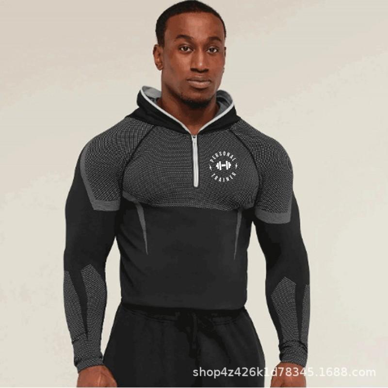 Mens Hooded Half-Zip Performance Basketball Training Top Quick-Dry Stretch Fit Athletic Shirt