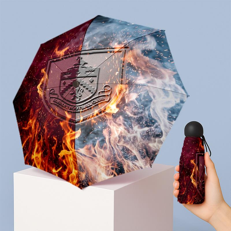 Burnley Football Pattern Printed Mini 5 Folds 8 Ribs Compact Umbrella Windproof Waterproof Lightweight Portable Folding