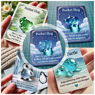 1pcs Mini Resin Animal Pocket Hug Decor With Card For Birthday Christmas Thanksgiving Emotional Comfort Ornament Portable Gift
