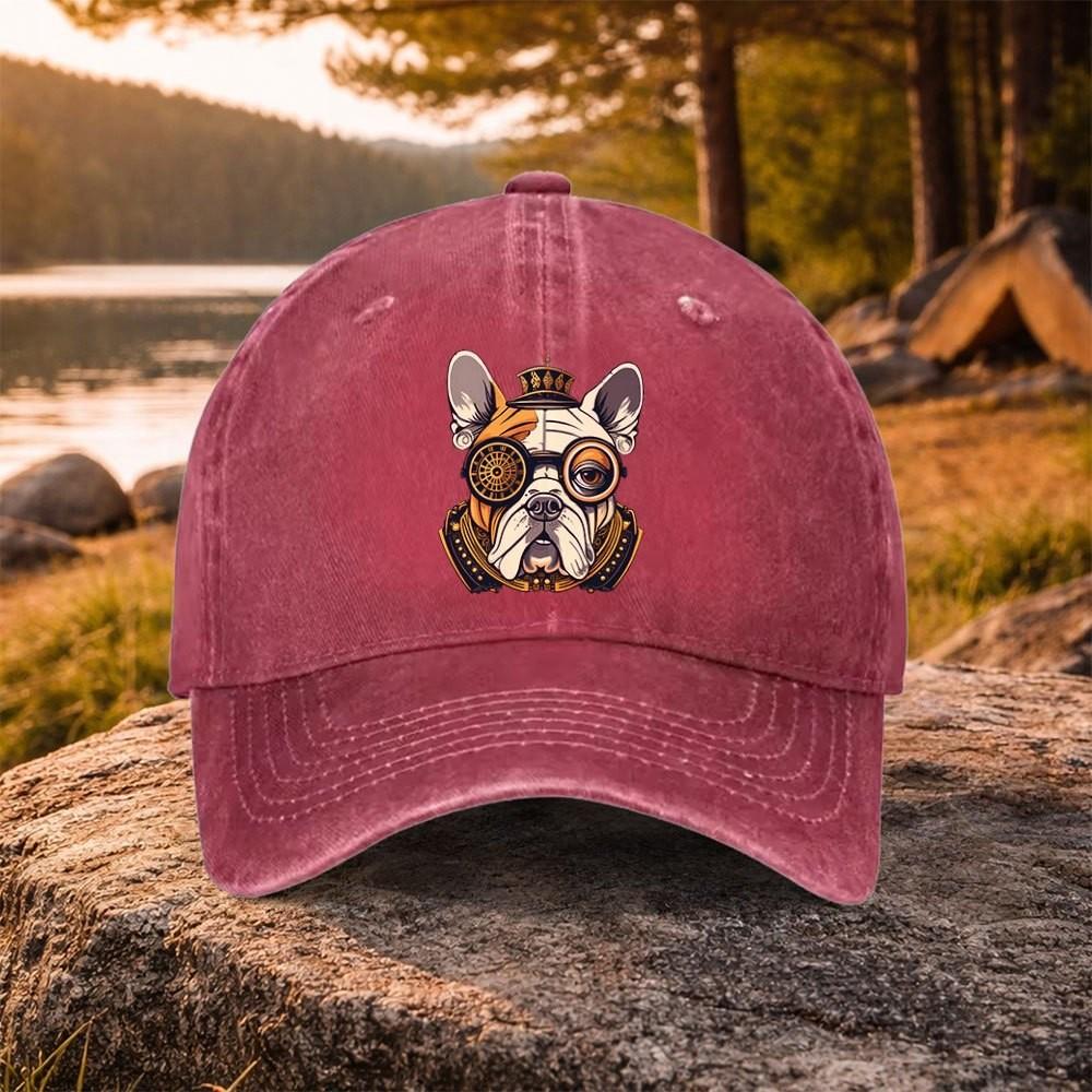 Steampunk French Bulldog Baseball Cap Adjustable Cotton Washed Outdoor Golf Accessory