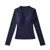 Women's V-Neck Long-Sleeve Base Layer Top with Chest Pads – Slimming, Sexy, and High-end Design for Autumn and Winter