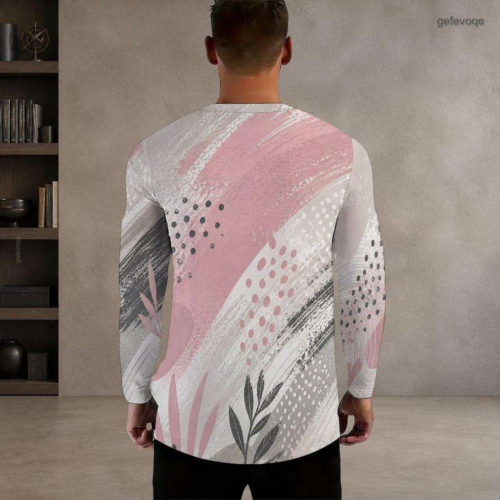 Men s Plus Size Round Neck Long Sleeve Printed T Shirt White Green Pullover Straight Hem