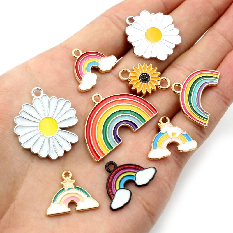 8pcs/lot Sunflower Rainbow Enamel Metal Charms Pendant for DIY Necklace Bracelet Jewelry Making Findings Supplies