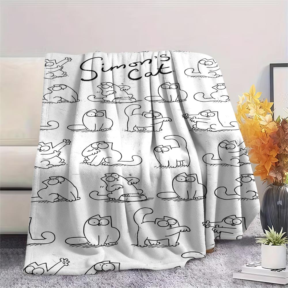 1pz Coperta in Flanella con Stampa del Gatto Simon, Alta Qualità per Tutte le Stagioni, Decorazione per la Casa, Calore e Comfort, Perfetta per Regali di Natale