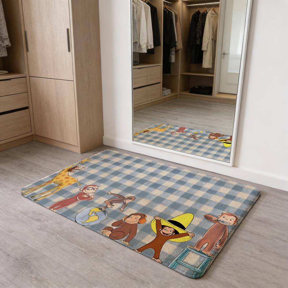 MONKEY CARTOON C-Curious GeorgeS Floor Mat Flannel Door Mat Non-Slip Absorbent Washable Indoor Home Rug