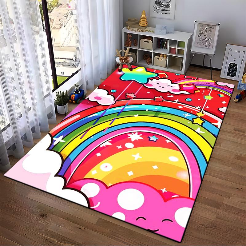 Colorful Rainbow and Clouds Carpet with Stars Design for Living Room Suitable for Use As an Anti-slip for Living Room Bedroom Sofas