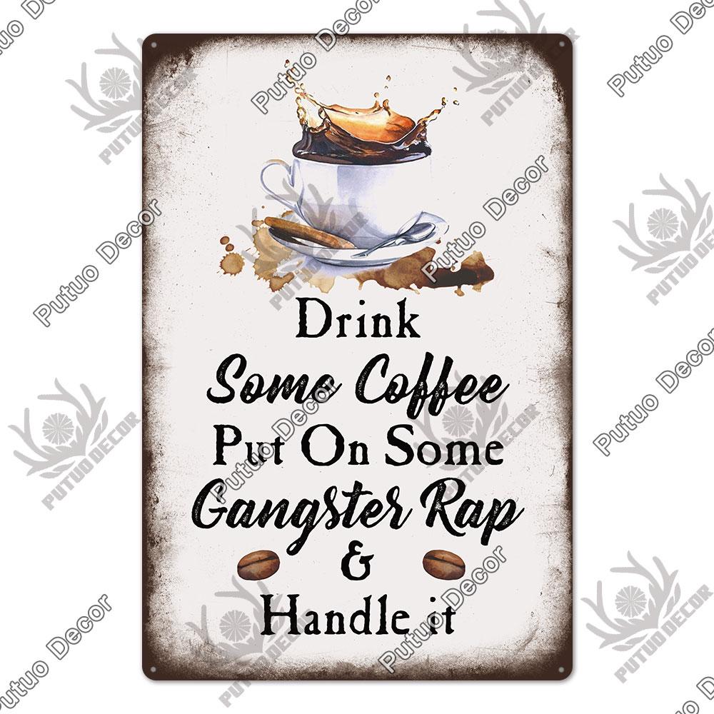 Putuo Decor Coffee Vintage Tin Metal Sign Decorative Plaque Retro Plate Cafe Kitchen Man Cave Coffee Bar Club Wall Decoration