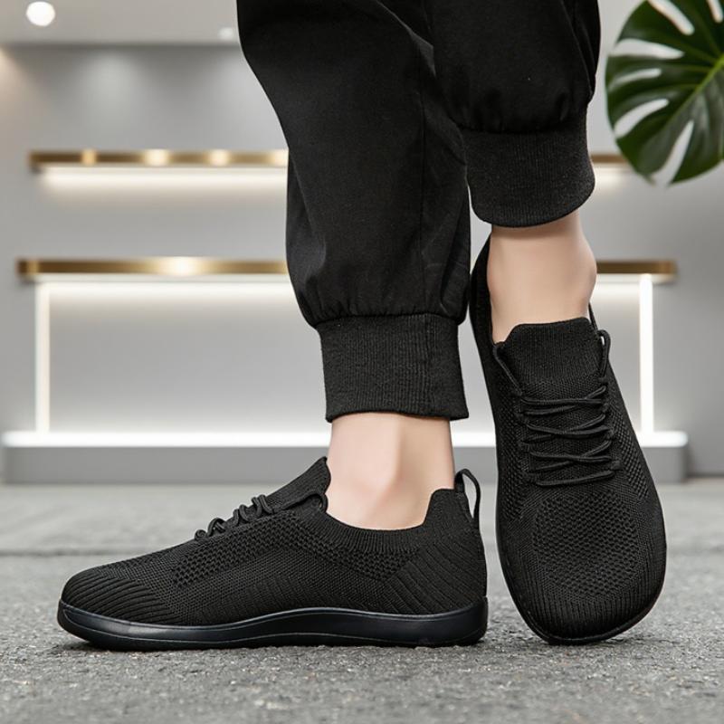Breite Barfußschuhe für Damen Trendige Schwarze Mesh-Freizeit-Laufschuhe Atmungsaktiv Rutschfest Minimalistisch Lässig Breite Zehenbox Herrenschuhe