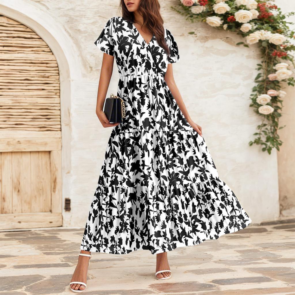 Fließende Kleider für Damen, Sommerkleider für Damen, lässige Maxikleider mit kurzen Ärmeln, formelle Maxikleider