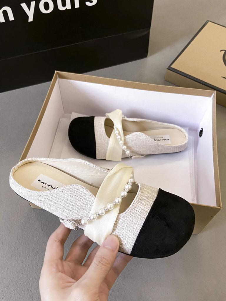 Xiaoxiang bag head half slippers women's summer wear new temperament color matching flat shoes